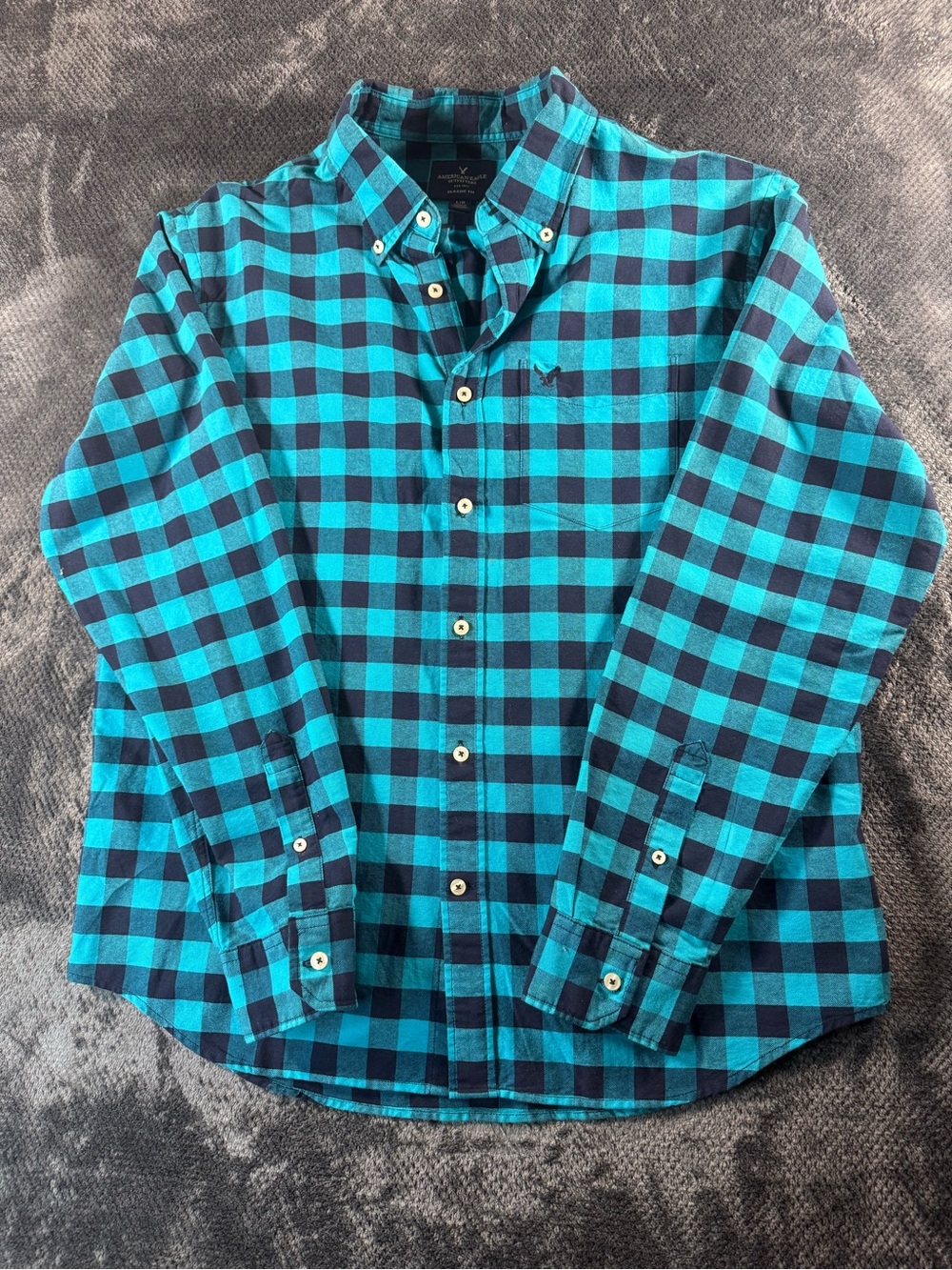 Teal and black buffalo check long-sleeve button-up shirt American Eagle large